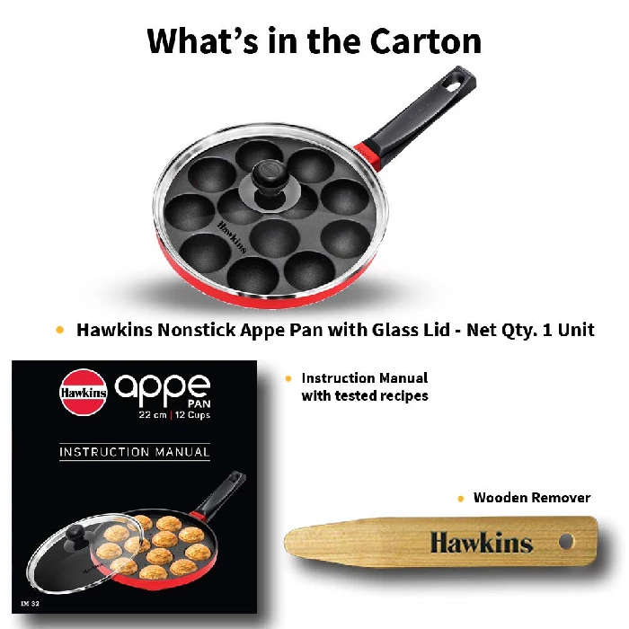 Hawkins Nonstick Appe Pan with Glass Lid, 12 Cups, Diameter 22 cm, Black (NAPE22G), Cast Aluminium, Red-5.webp